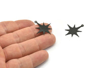 Star Pole Star Charm, 12 Oxidized Black, Silver Charms, Black Pole Star Charms With 1 Loop (26x24x0.60mm) A4017