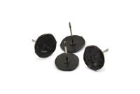 Siyah Yuvarlak Küpe, 4 Oksitlenmiş Siyah Pirinç Yuvarlak Küpe Çivisi (10 mm) N1175