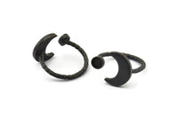 Black Ring Settings, 2 Oxidized Black Brass Moon And Planet Ring With 1 Stone Setting - Pad Size 4mm N1068