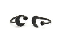 Black Ring Settings, 2 Oxidized Black Brass Moon And Planet Ring With 1 Stone Setting - Pad Size 4mm N1068