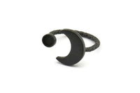 Black Ring Settings, 2 Oxidized Black Brass Moon And Planet Ring With 1 Stone Setting - Pad Size 4mm N1068