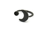 Black Ring Settings, 2 Oxidized Black Brass Moon And Planet Ring With 1 Stone Setting - Pad Size 4mm N1068