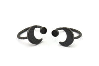 Black Ring Settings, 2 Oxidized Black Brass Moon And Planet Ring With 1 Stone Setting - Pad Size 4mm N1068