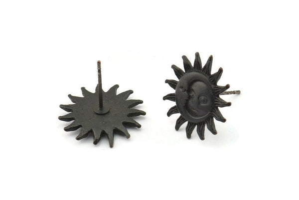 Siyah Güneş Küpe, 2 Oksitlenmiş Siyah Pirinç Güneş Küpe (17 mm) N1527