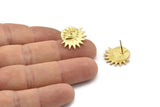 Gold Eye Earring, 2 Gold Plated Brass Eye Stud Earrings (19x16x1mm) N1324