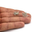 Silver Sun Earring, 4 Antique Silver Plated Brass Rising Sun Flag Stud Earrings (18x14x1mm) N1340
