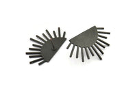 Black Sun Earring, 2 Oxidized Black Brass Sunshine Stud Earrings (39x23x1mm) N0956