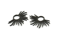 Black Sun Charm, 4 Oxidized Black Brass Sun Charms, Pendants, Earrings, Findings  (33x20mm) N0782