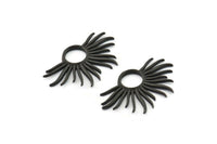Black Sun Charm, 4 Oxidized Black Brass Sun Charms, Pendants, Earrings, Findings  (33x20mm) N0782