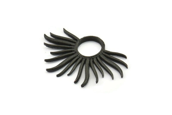 Black Sun Charm, 4 Oxidized Black Brass Sun Charms, Pendants, Earrings, Findings  (33x20mm) N0782