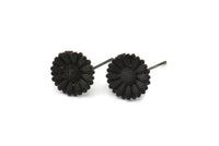 Siyah Çiçek Küpe, 1 Döngülü 4 Oksitlenmiş Siyah Pirinç Çiçek Küpe (12 mm) N1224