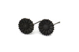Siyah Çiçek Küpe, 1 Döngülü 4 Oksitlenmiş Siyah Pirinç Çiçek Küpe (12 mm) N1224