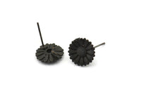 Siyah Çiçek Küpe, 1 Döngülü 4 Oksitlenmiş Siyah Pirinç Çiçek Küpe (12 mm) N1224