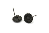 Siyah Çiçek Küpe, 1 Döngülü 4 Oksitlenmiş Siyah Pirinç Çiçek Küpe (12 mm) N1224
