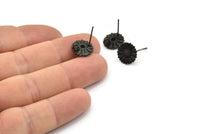 Siyah Çiçek Küpe, 1 Döngülü 4 Oksitlenmiş Siyah Pirinç Çiçek Küpe (12 mm) N1224