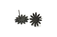 Siyah Ayçiçeği Küpe, 2 Oksitlenmiş Siyah Pirinç Ayçiçeği Küpe (15 mm) N1341