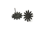 Siyah Ayçiçeği Küpe, 2 Oksitlenmiş Siyah Pirinç Ayçiçeği Küpe (15 mm) N1341