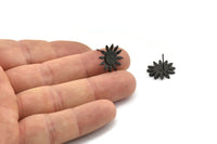 Siyah Ayçiçeği Küpe, 2 Oksitlenmiş Siyah Pirinç Ayçiçeği Küpe (15 mm) N1341