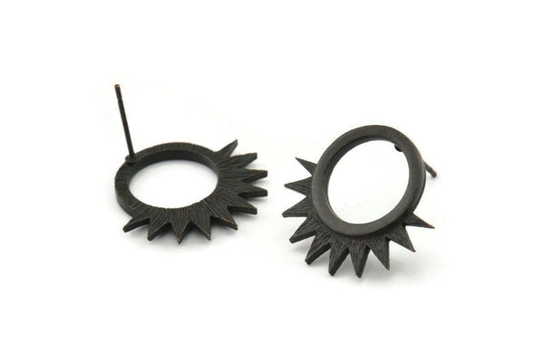 Siyah Güneş Küpe, 2 Oksitlenmiş Siyah Pirinç Güneş Küpe (21x20x1,5 mm) N1304