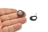Siyah Güneş Küpe, 2 Oksitlenmiş Siyah Pirinç Güneş Küpe (21x20x1,5 mm) N1304