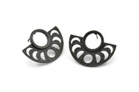 Moon Phases Earring, 2 Oxidized Black Brass Semi Circle Stud Earrings (29x22x1mm) N1002