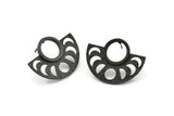 Moon Phases Earring, 2 Oxidized Black Brass Semi Circle Stud Earrings (29x22x1mm) N1002