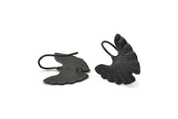 Siyah Yaprak Küpe, 2 Oksitlenmiş Siyah Pirinç Ginkgo Biloba Yaprak Küpe, 1 Halka (22x20 mm) N1929