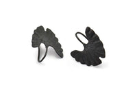 Siyah Yaprak Küpe, 2 Oksitlenmiş Siyah Pirinç Ginkgo Biloba Yaprak Küpe, 1 Halka (22x20 mm) N1929