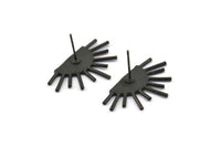 Black Sun Earring, 2 Oxidized Black Brass Sun Stud Earrings (29x17mm) N0903
