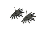 Black Sun Earring, 2 Oxidized Black Brass Sun Stud Earrings (29x17mm) N0903