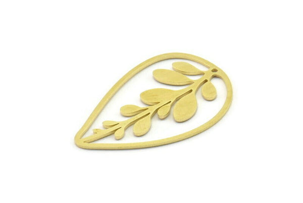 Brass Drop Charm, Raw Brass Leaf Charms With 1 Hole, Leaf Earrings (40x27x0.80mm) SMP1611