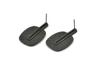 Siyah Küpe Direği, 2 Direkli Oksitlenmiş Siyah Pirinç Dokulu Küpeler (32x21x1mm) N1163