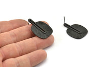 Siyah Küpe Direği, 2 Direkli Oksitlenmiş Siyah Pirinç Dokulu Küpeler (32x21x1mm) N1163