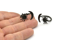 Black Ring Settings, 2 Oxidized Black Brass Moon And Sun Ring With 1 Stone Setting - Pad Size 5mm N1021