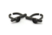 Black Ring Settings, Oxidized Black Brass Adjustable D Shape Rings - Pad Size 8mm N1060