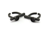Black Ring Settings, Oxidized Black Brass Adjustable D Shape Rings - Pad Size 8mm N1060