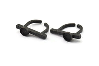 Black Ring Settings, Oxidized Black Brass Adjustable D Shape Rings - Pad Size 8mm N1060