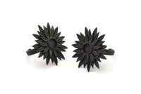 Black Ring Settings, Oxidized Black Brass Adjustable Sunflower Ring - Pad Size 6mm N0739