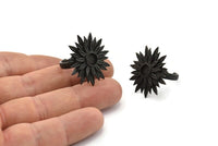 Black Ring Settings, Oxidized Black Brass Adjustable Sunflower Ring - Pad Size 6mm N0739