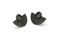 Siyah Güneş Küpe, 2 Oksitlenmiş Siyah Pirinç Güneş Çivi Küpe - Ped Boyutu 6 mm (22x15 mm) N1115
