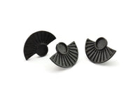 Siyah Güneş Küpe, 2 Oksitlenmiş Siyah Pirinç Güneş Çivi Küpe - Ped Boyutu 6 mm (22x15 mm) N1115