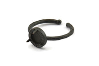 Black Ring Settings, 2 Oxidized Black Brass Adjustable 3 Claw Ring - Ring Stone Setting - Pad Size 6mm N1299