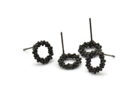 Siyah Yuvarlak Küpe, 4 Oksitlenmiş Siyah Pirinç Yuvarlak Küpe Saplaması (11 mm) N1201