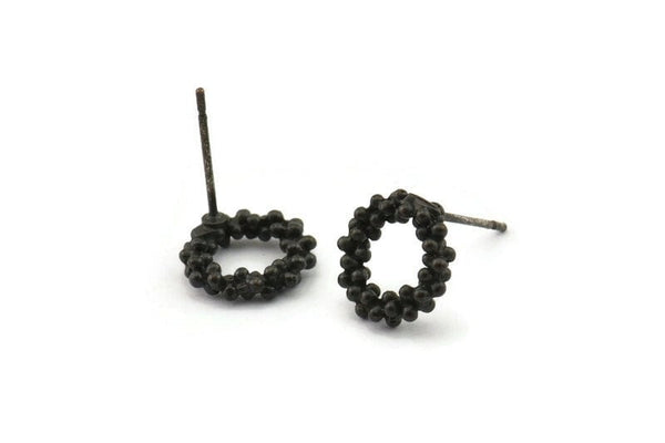 Siyah Yuvarlak Küpe, 4 Oksitlenmiş Siyah Pirinç Yuvarlak Küpe Saplaması (11 mm) N1201