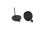 Black Earring Posts, 4 Oxidized Black Brass Round Earring Stud, Earring Charms With 1 Loop (10mm) N0793
