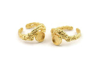 Gold Ring Setting, Gold Plated Brass Adjustable Rings With 1 Stone Settings - Pad Size 6mm N2532