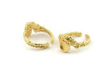 Gold Ring Setting, Gold Plated Brass Adjustable Rings With 1 Stone Settings - Pad Size 6mm N2532