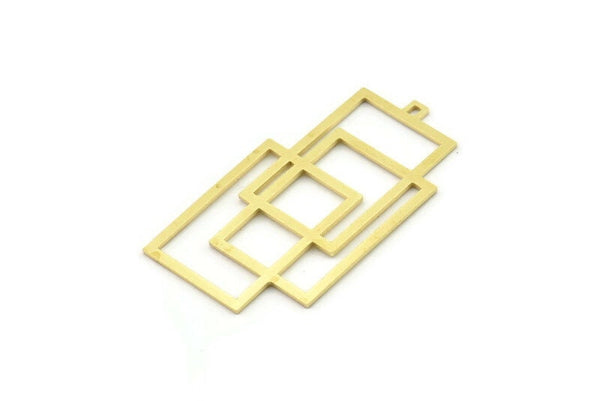 Pirinç Geometrik Charm, 1 Döngülü Ham Pirinç Dikdörtgen Charmlar, Bulgular (42x23,5x0,80 mm) SMP1608
