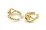 Gold Ring Setting, Gold Plated Brass Adjustable Rings With 1 Stone Settings - Pad Size 6mm N2551