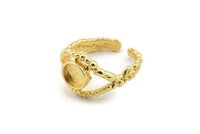Gold Ring Setting, Gold Plated Brass Adjustable Rings With 1 Stone Settings - Pad Size 6mm N2551